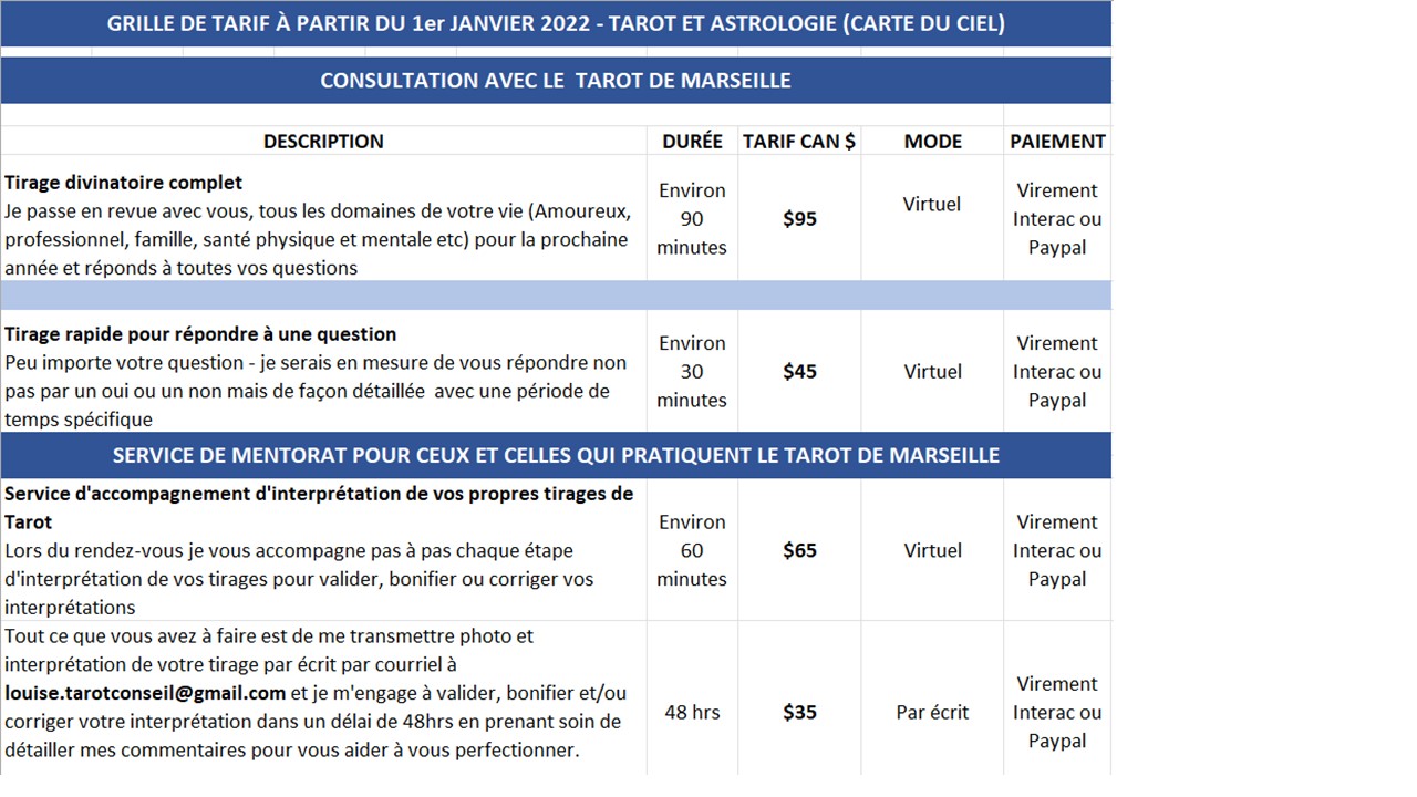 tarifs tarot